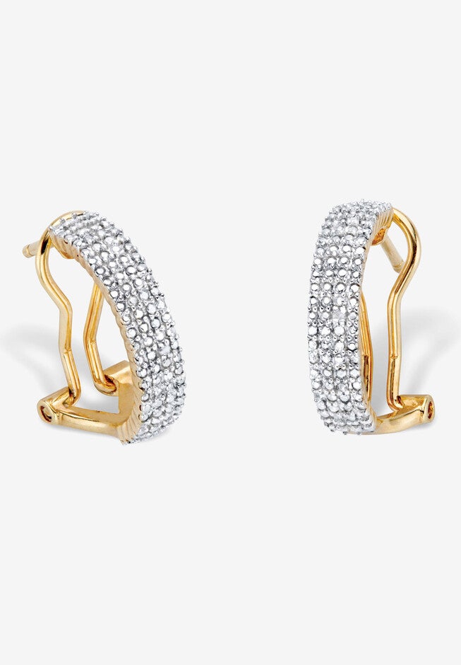 Yellow Gold-Plated Demi Hoop Earrings with Genuine Diamond Accents, DIAMOND, hi-res image number 0