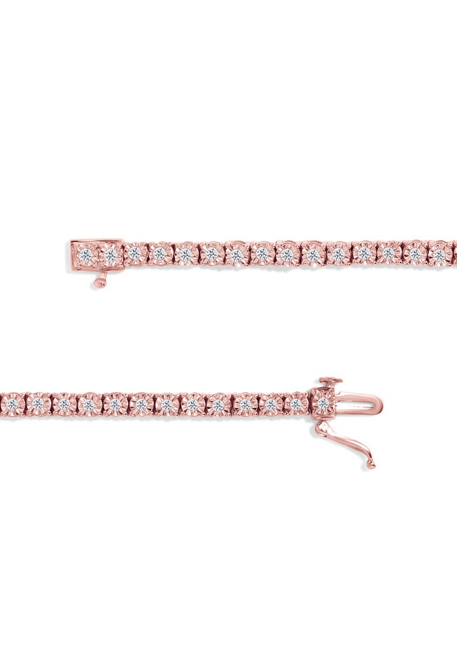 Rose Gold Plated Sterling Silver Miracleset Diamond Round Faceted Bezel Tennis Bracelet 7 inches, , alternate image number 2