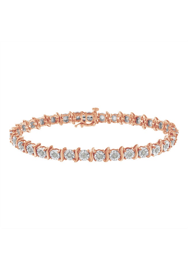 Rose Gold Over Sterling Silver Diamond Scurve Link Miracleset Tennis Bracelet 8 inches, ROSE GOLD, hi-res image number null