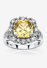 Platinum over Sterling Silver Princess Cut Canary Cubic Zirconia Ring, WHITE, hi-res image number null