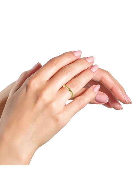 Yellow Gold Over Silver 1/4 Cttw Champagne Diamond 11 Stone Band Ring, , alternate image number null