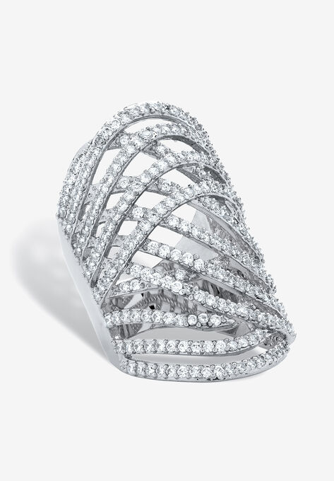 Platinum-Plated Cubic Zirconia Crossover Ring, WHITE, hi-res image number null