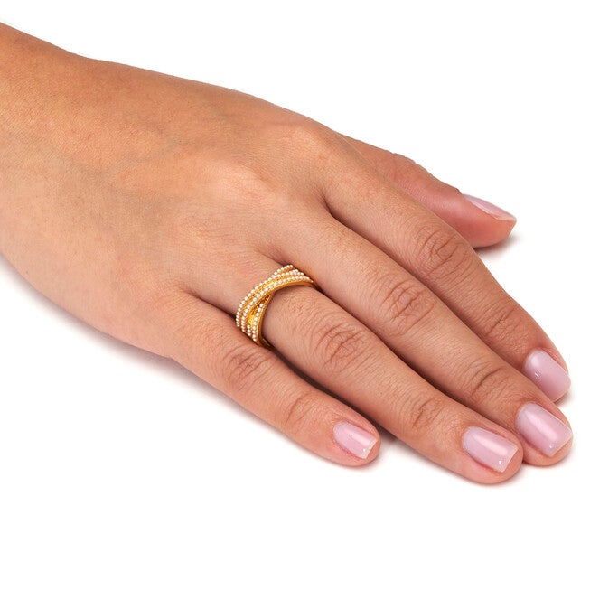Crossover Pave Pearl 14K Gold-Plated  Ring, WHITE, alternate image number 2
