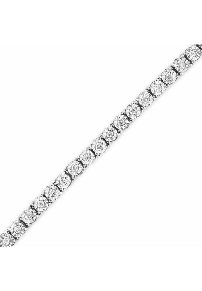 Sterling Silver Miracleset Diamond Round Faceted Bezel Tennis Bracelet 7 inches, , alternate image number null