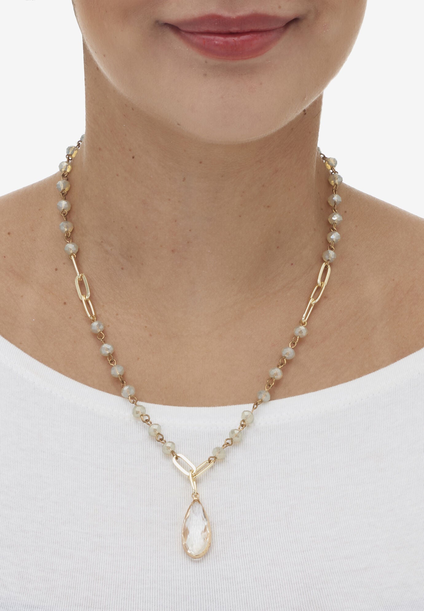 Crystal Goldtone Drop Necklace And Crystal Earrings, 2-Piece Set, , alternate image number 3