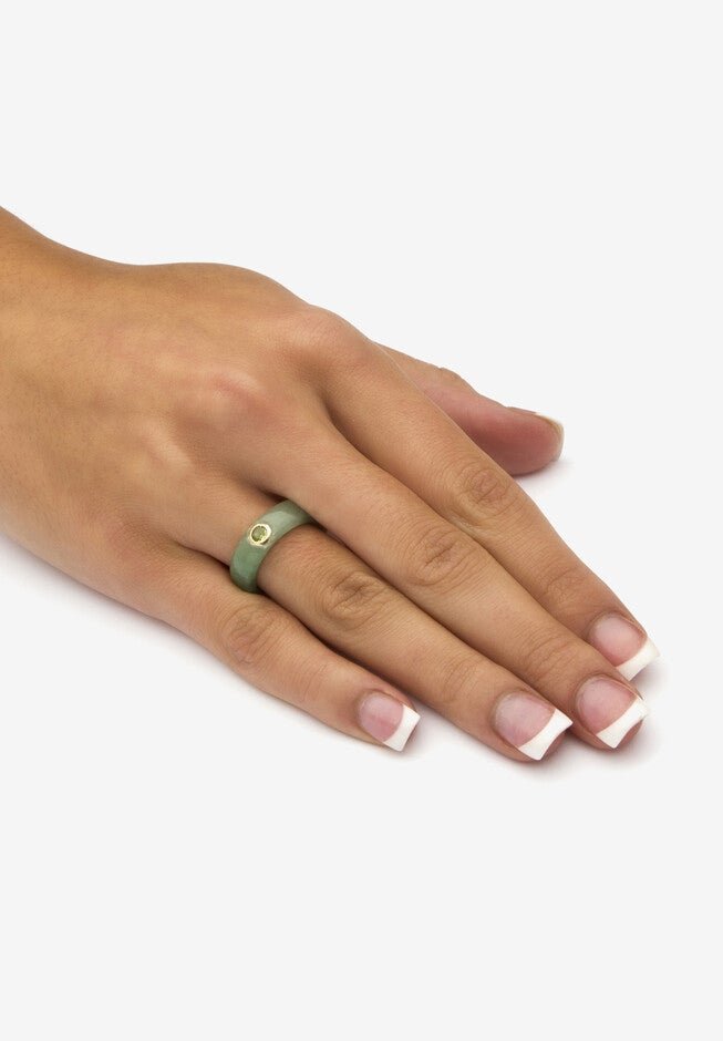 Genuine Jade And Peridot, Garnet And White Topaz Ring 3-Piece Set In 10K Gold, , alternate image number null