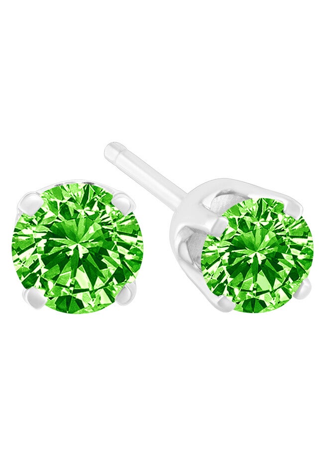 Sterling Silver Round Brilliantcut Green Diamond Classic 4Prong Stud Earrings, , alternate image number null