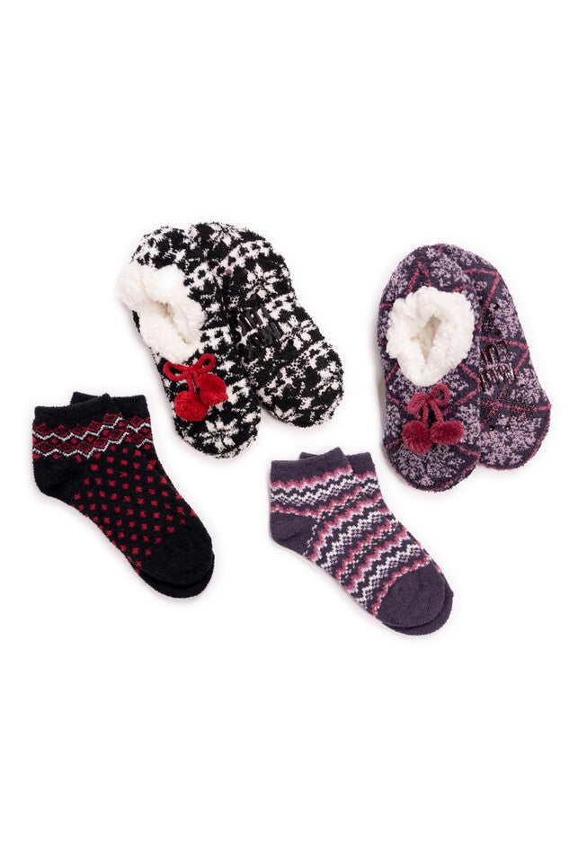 4 Pack Ballerina Slipper & Sock Set, EBONY BLACKBERRY, hi-res image number null