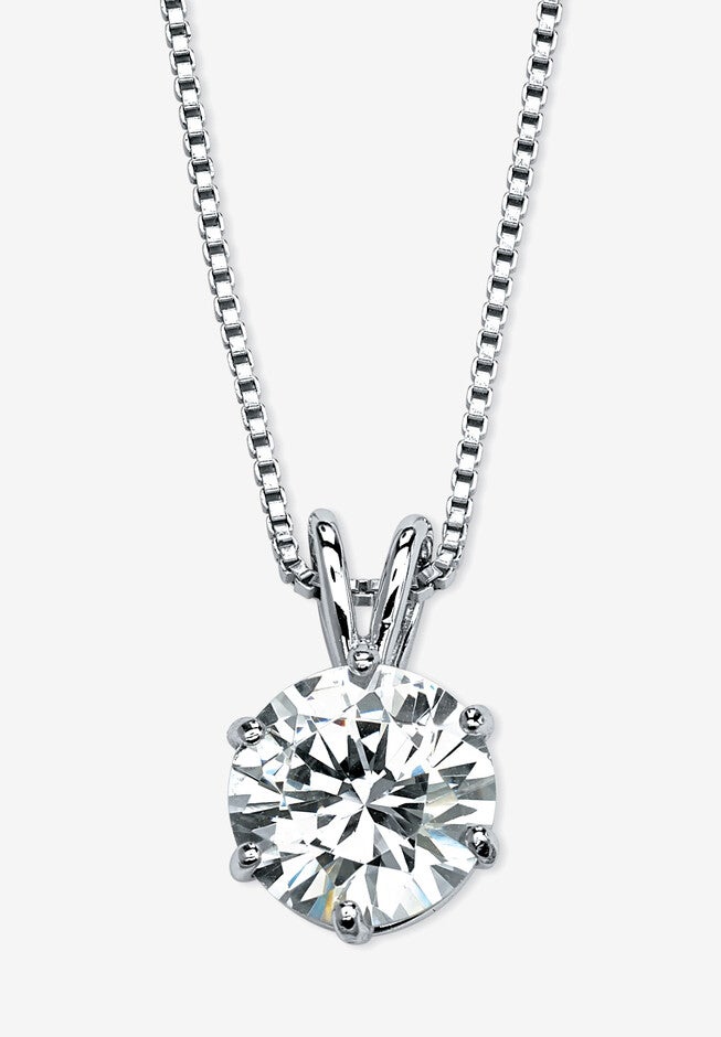 Platinum over Sterling Silver Solitaire Pendant Cubic Zirconia 18 inches, SILVER, hi-res image number null
