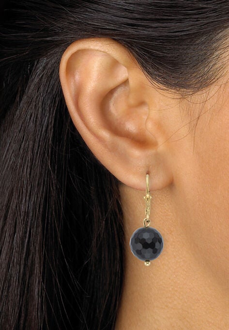 Yellow Gold Over Silver Round Natural Onyx Earrings (32X12Mm) Jewelry, , alternate image number null