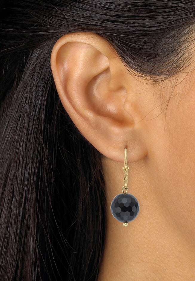 Yellow Gold Over Silver Round Natural Onyx Earrings (32X12Mm) Jewelry, , alternate image number null