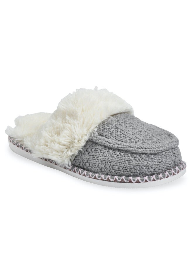 Textured Knit Moccasin Scuff Slipper, GREY, hi-res image number null