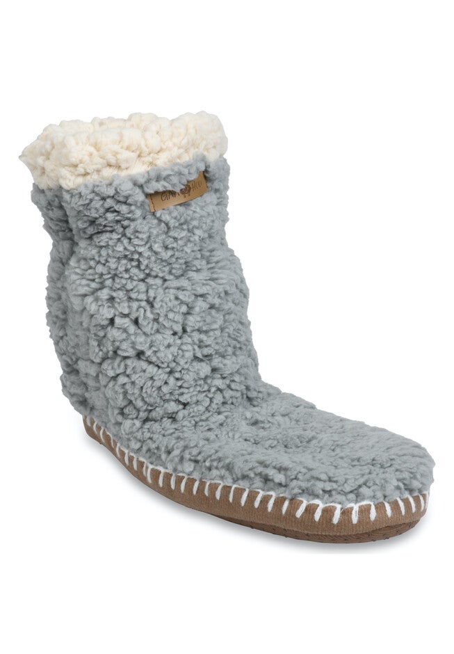 Womens Faux Shearling Slipper Sock With Sidewall Slippers, GREY, hi-res image number 0