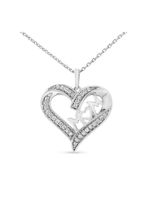 Sterling Silver Diamond Engraved Mom In Heart Pendant Necklace, WHITE, hi-res image number null