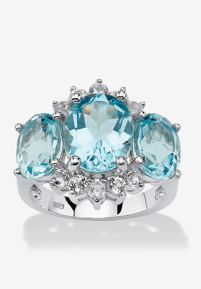 10.25 Tcw Genuine Oval-Cut Blue Topaz Ring In Platinum-Plated Sterling Silver, BLUE, hi-res image number 0