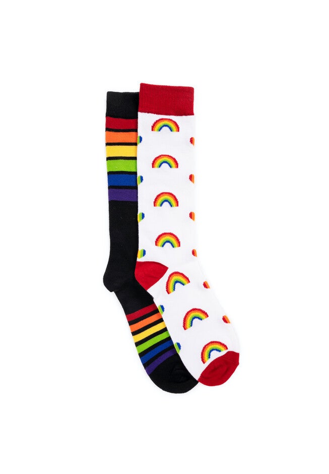Unisex 2 Pair Pack Knee High Pride Socks, RAINBOW, hi-res image number 0