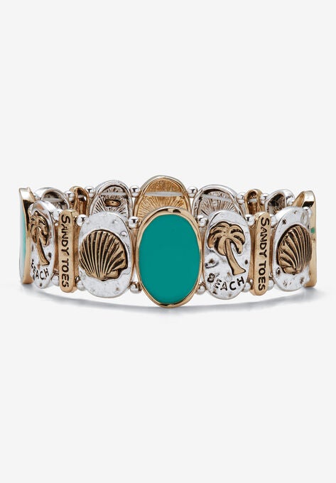 Sandy Toes Stretch Bracelet In Silvertone, WHITE, hi-res image number null
