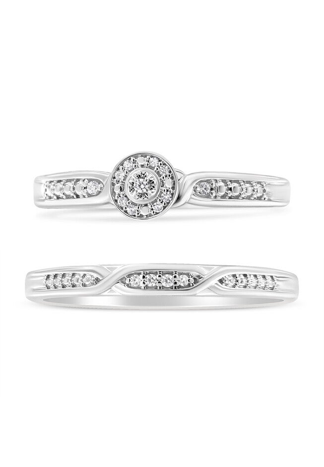 Silver Diamond Accent Frame Twist Shank Bridal Set Ring And Band, , on-hover image number null