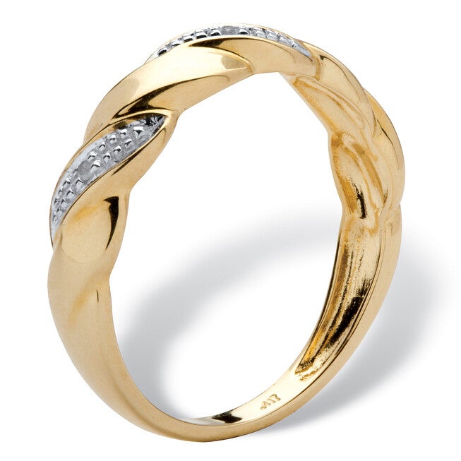 Diamond Accent Ribbon Twist Ring in 10k Yellow Gold, WHITE, on-hover image number null