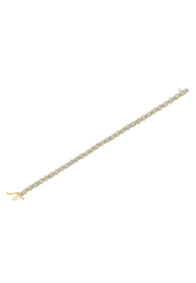 Two Toneyellow Gold Over Sterling Silver Diamond Scurve Link Miracleset Tennis Bracelet 8 inches, , alternate image number null