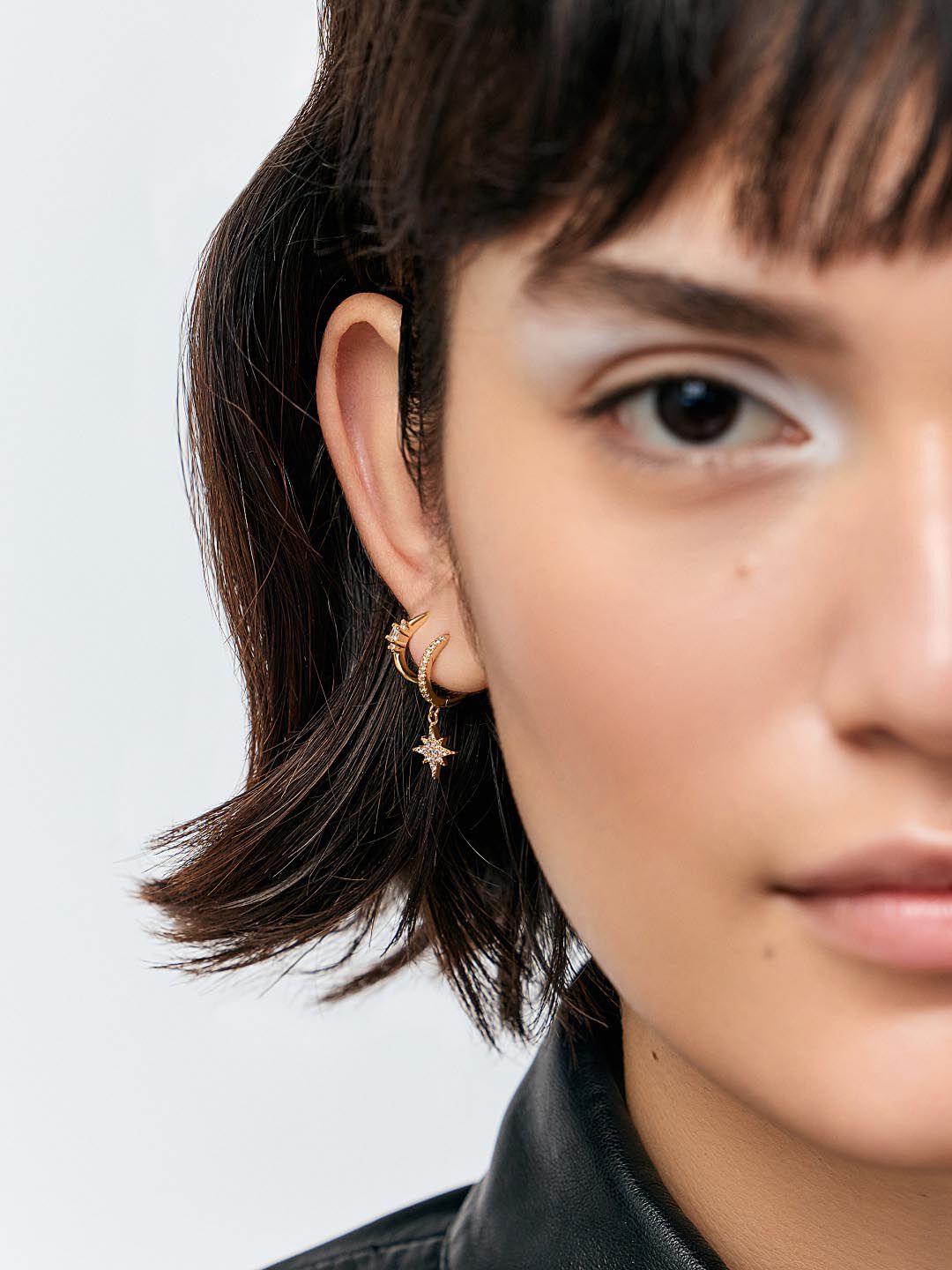 Celeste Crescent Moon Huggie Hoops, GOLD, alternate image number 5