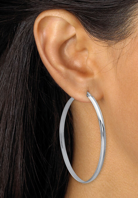 Sterling Silver Diamond Cut Beaded Edge Hoop Earrings (53Mm) Jewelry, , alternate image number null