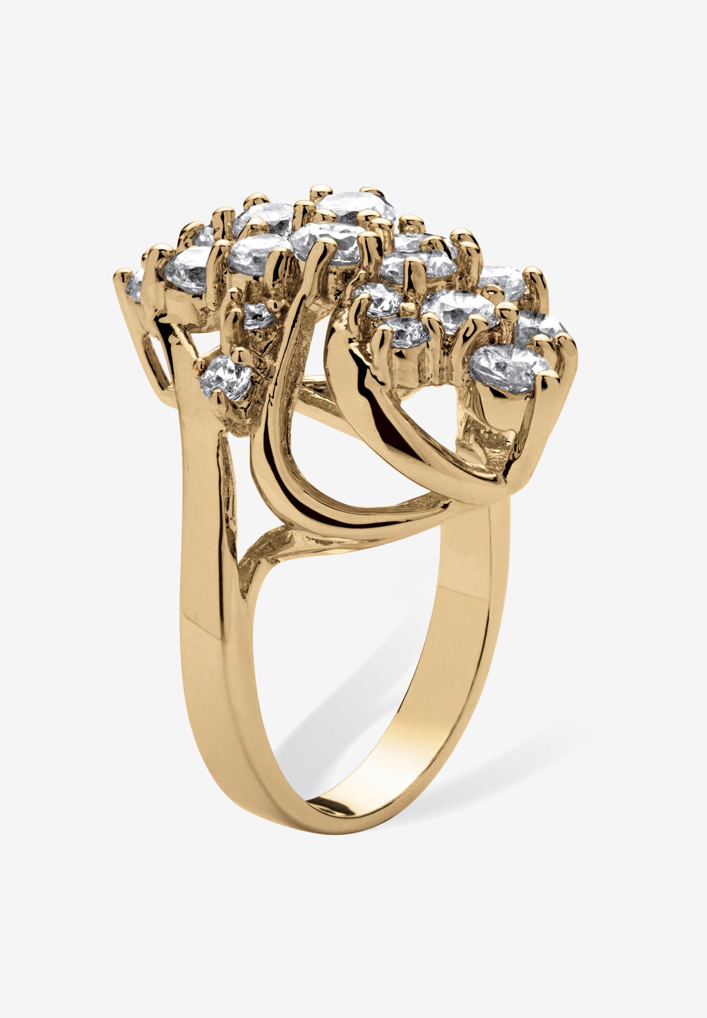 3.44 Tcw Cubic Zirconia Gold-Plated Cluster Wave Ring, , on-hover image number 1