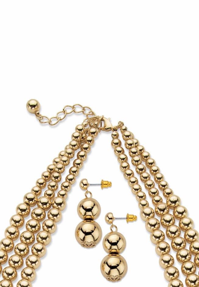 Gold Tone Graduated Bib 17 inches Necklace Set, , on-hover image number 1