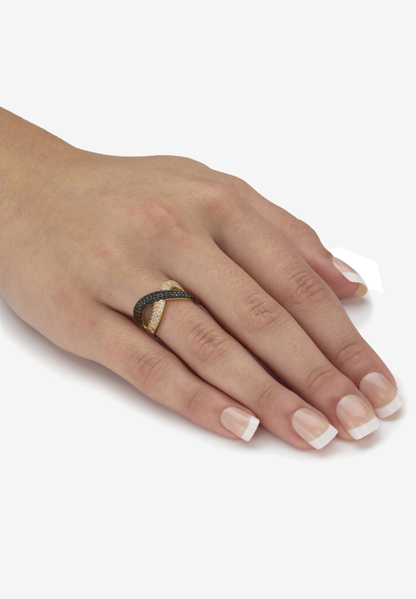 .49 Tcw Round Cz And Black Spinel Gold Ion-Plated Sterling Silver Crossover Ring, , alternate image number 2