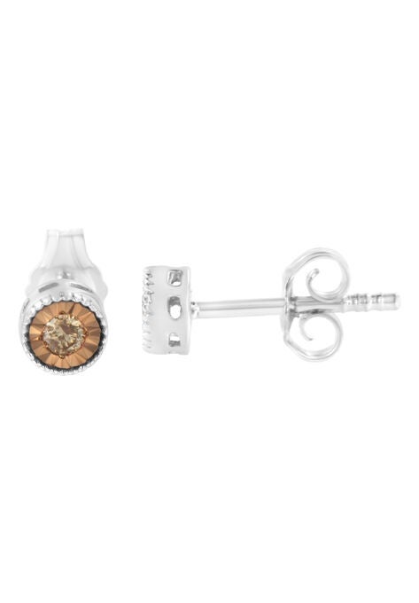 Silver 1/10 Cttw Champagne Diamond Miracle-Set Stud Earrings, , on-hover image number null