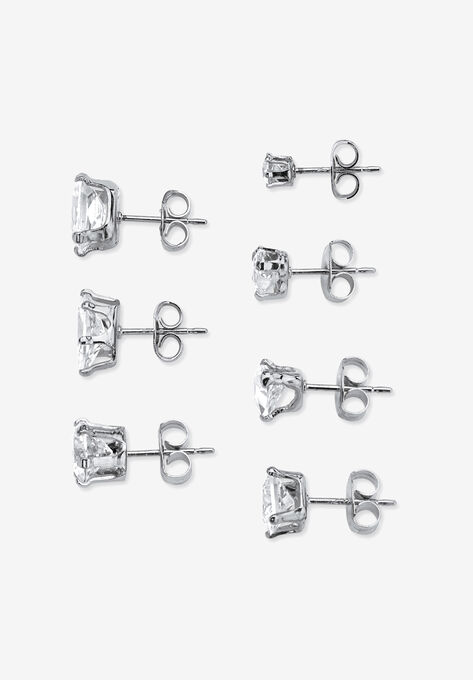 8.16 Tcw Cz Platinum-Plated Sterling Silver 7-Pair Set Of Stud Earrings Set, , alternate image number null