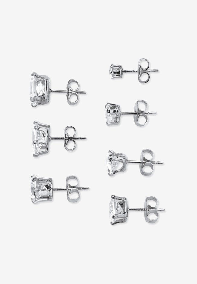 8.16 Tcw Cz Platinum-Plated Sterling Silver 7-Pair Set Of Stud Earrings Set, , alternate image number 2