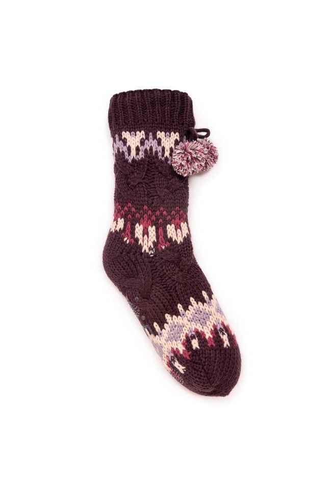 Chunky Slipper Socks, AUBERGINE, hi-res image number 0