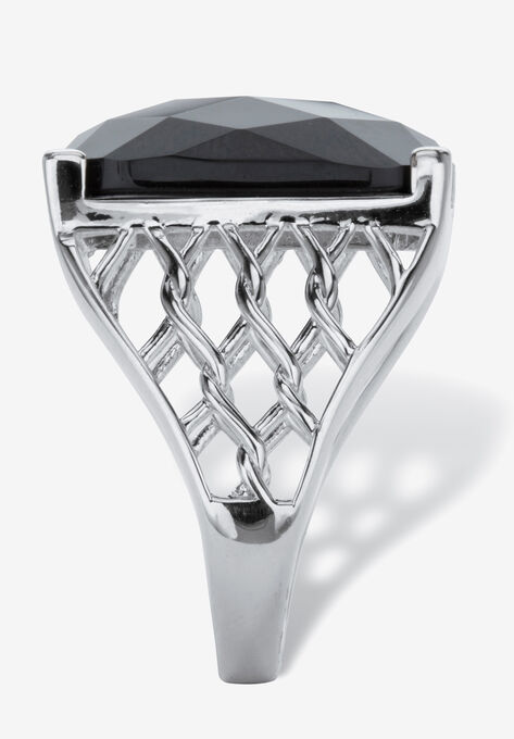 Sterling Silver Natural Black Onyx Checkerboard Cut Ring, , on-hover image number null