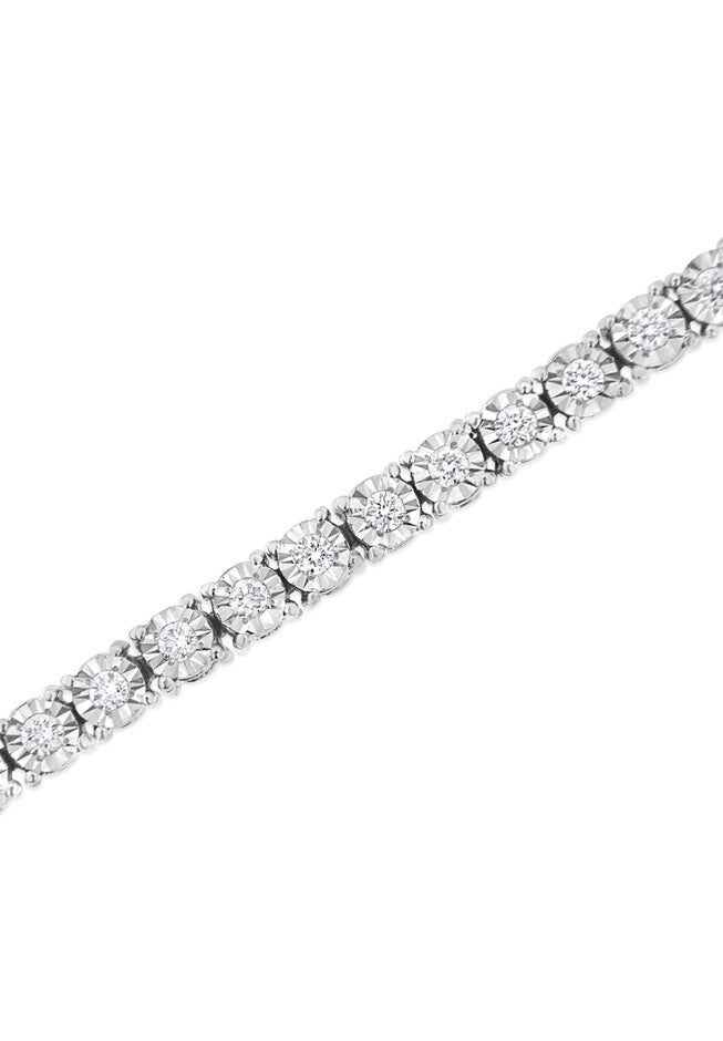 Silver 1.0 Cttw Lab Grown Diamond Illusion-Set Tennis Bracelet - 7.25 inches Inches, , alternate image number null