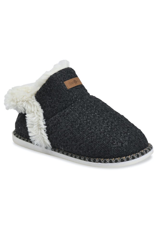 Textured Knit Ankleboot Slippers, CHARCOAL GREY, hi-res image number 0