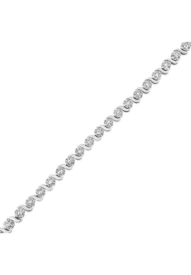 Sterling Silver Diamond Spiral Wave Curvedlink Tennis Bracelet, , alternate image number 3