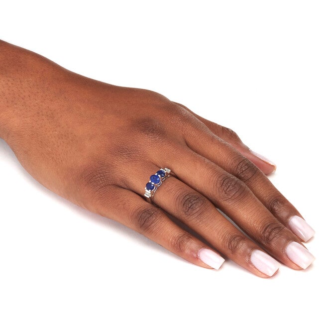 1.31 TCW Genuine Blue Sapphire and Diamond Accent Sterling Silver 3-Stone Ring, BLUE, alternate image number null