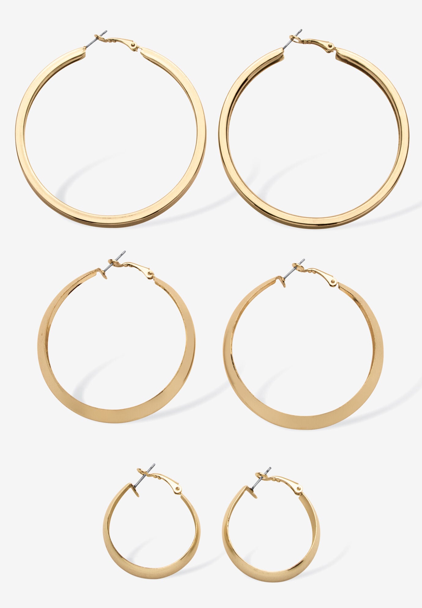 3 Pair Hoop Earrings Set In Yellow Goldtone, , on-hover image number 1