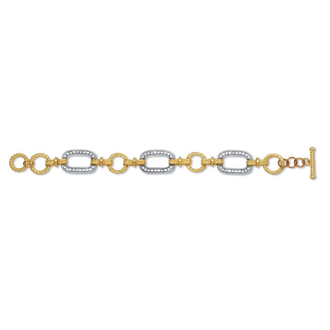 Crystal Yellow Goldtone Hammered Paperclip Link Bracelet 7.5-inch, WHITE, alternate image number null
