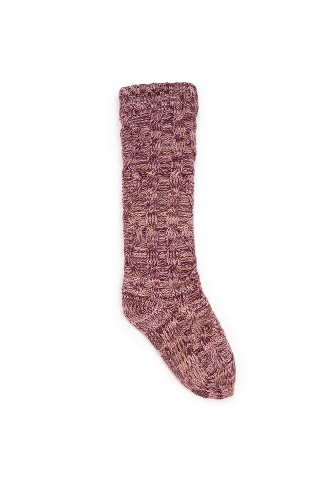 Cable Lounge Slipper Socks, DARK CHERRY, hi-res image number 0