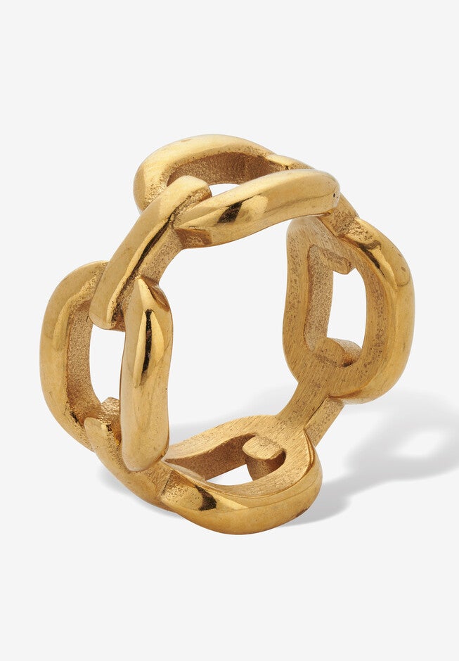 Gold Ion-Plated Stainless Steel Chain Link Style Ring, , on-hover image number 1