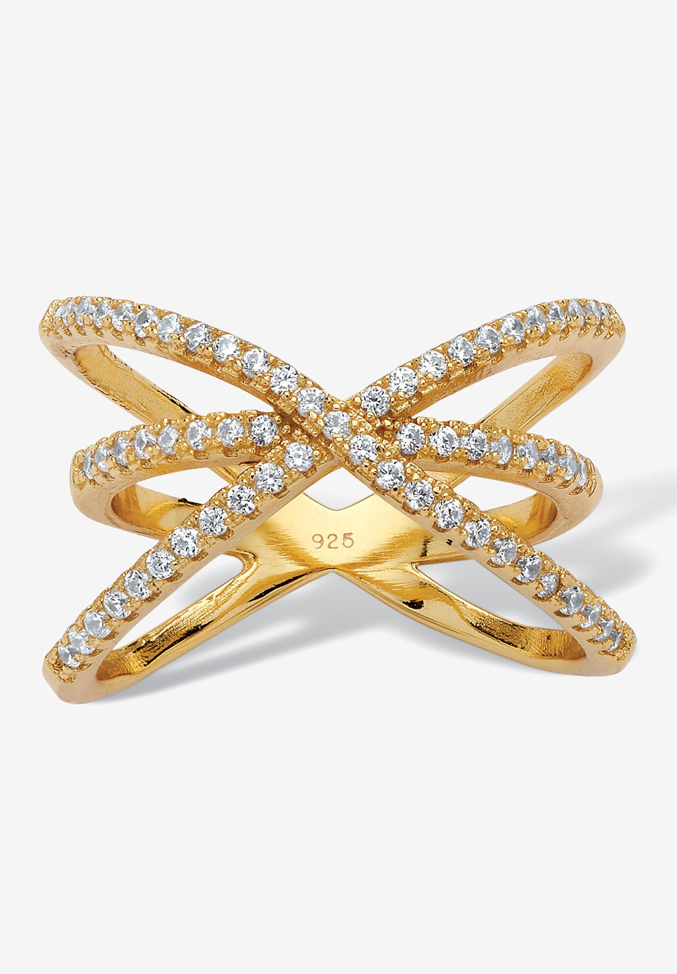 .57 Tcw Cubic Zirconia 14K Yellow Gold-Plated Sterling Silver Crossover Ring, GOLD, hi-res image number 0