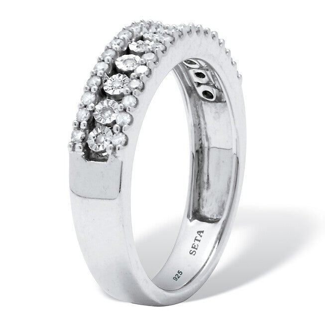 .25 TCW Diamond Sterling Silver Multi-Row Ring, WHITE, on-hover image number null