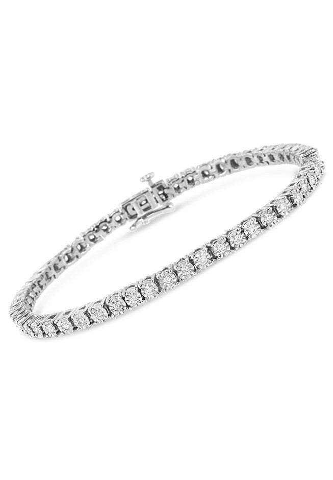 Silver 1.0 Cttw Lab Grown Diamond Illusion-Set Tennis Bracelet - 7.25 inches Inches, , on-hover image number null