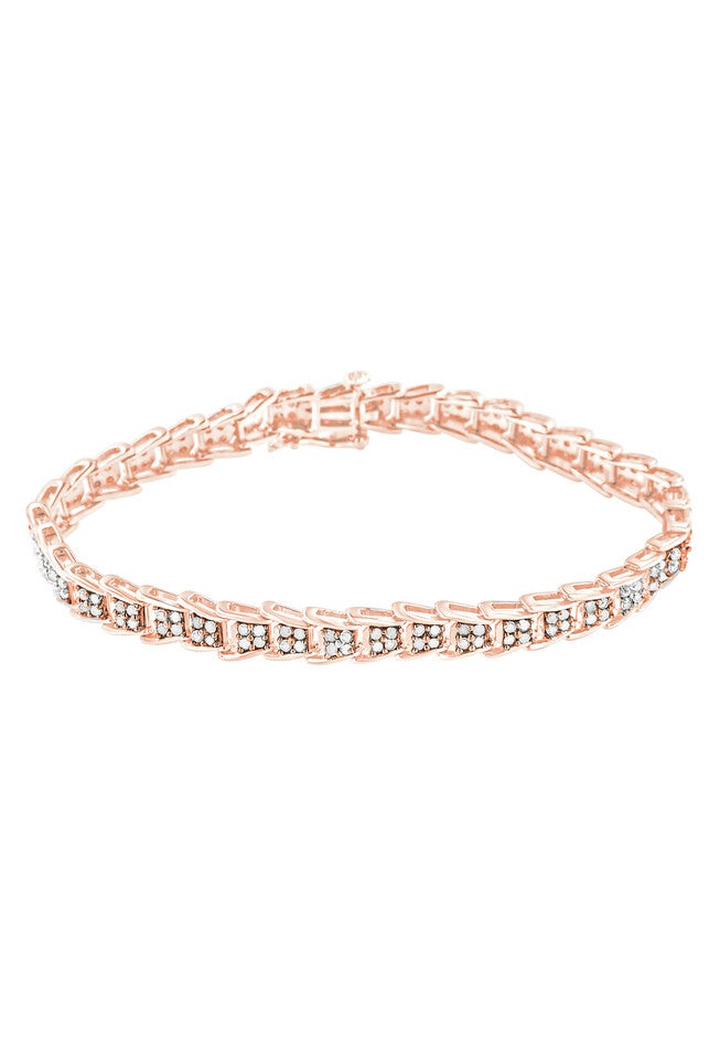 Rose Gold Plated Sterling Silver Diamond Chevron Link Tennis Bracelet, , alternate image number null