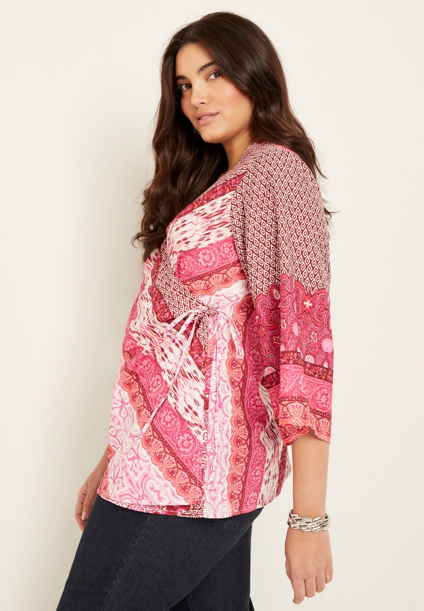 Faux-Wrap Kimono Top, , alternate image number 2
