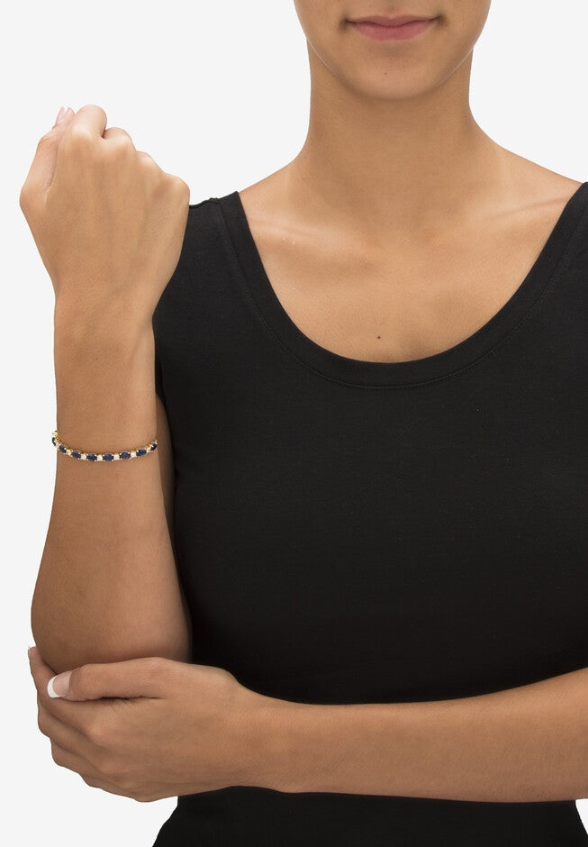 6.20 Cttw. Simulated Blue Sapphire And Cz Gold-Plated Bolo Bracelet 10 inches, , alternate image number 2