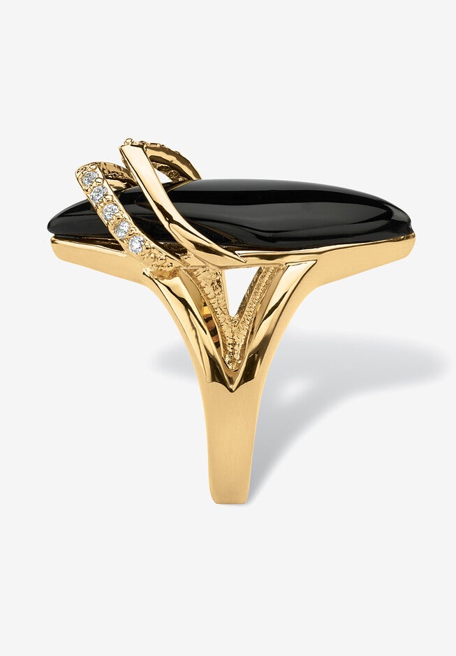 18K Gold Black Onyx & Cubic Zirconia Ring, , on-hover image number 1