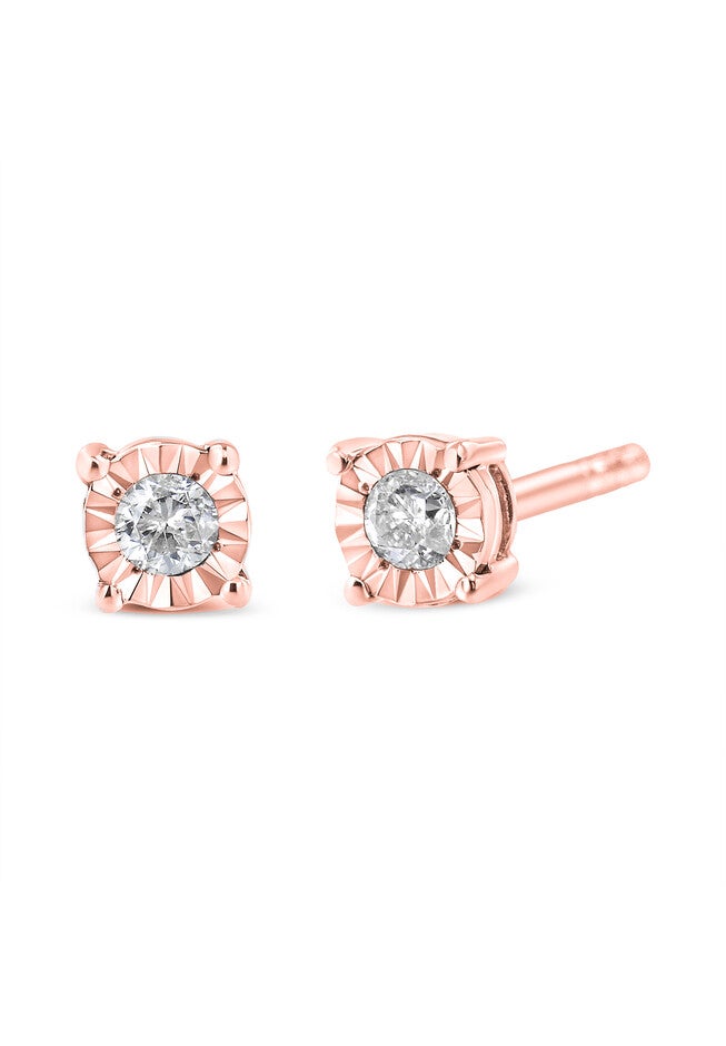 Rose Gold Plated Sterling Silver Round Brilliantcut Diamond Miracleset Stud Earrings, , on-hover image number null